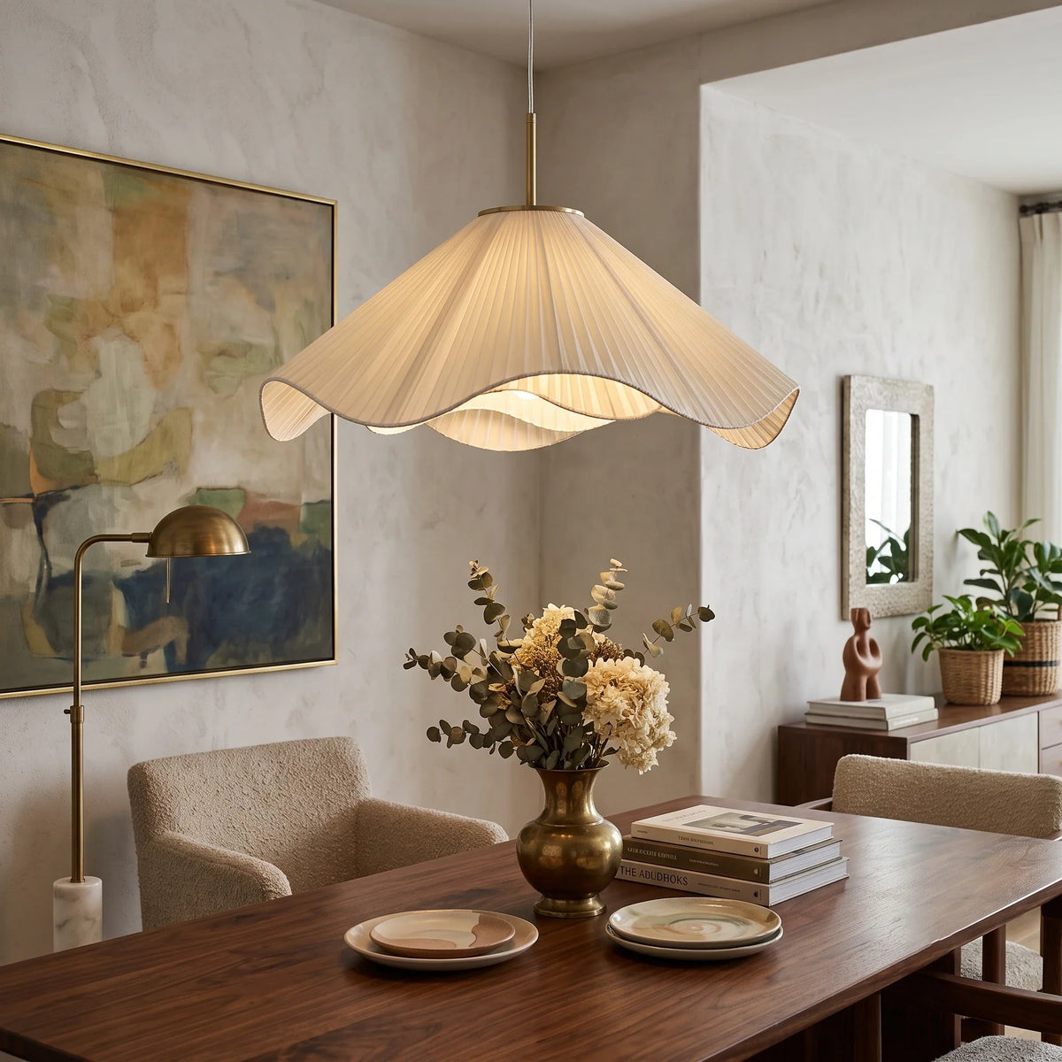 Pleated Fabric Wavy Pendant Light for Kitchen Island by AUVIELIGHT