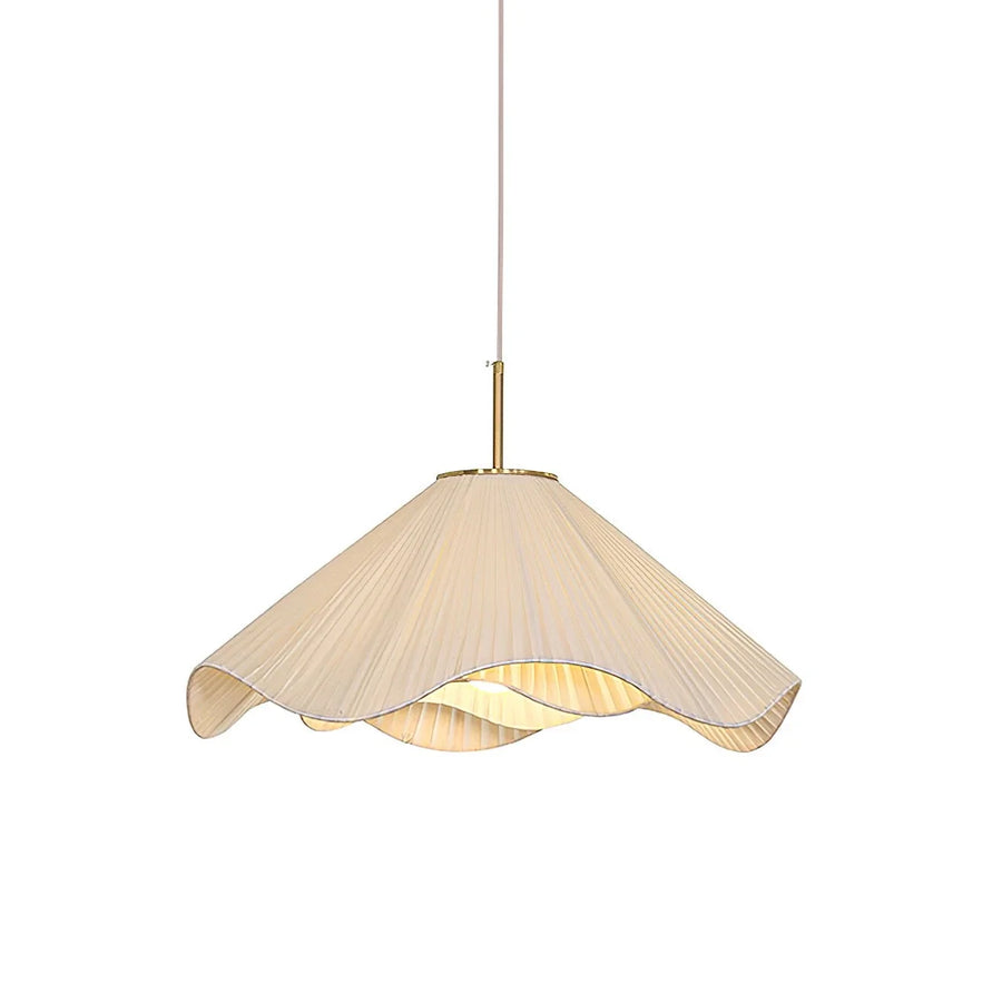 Pleated Fabric Wavy Pendant Light for Kitchen Island by AUVIELIGHT, ∅ 15.7" x H 59" / Beige &Gold