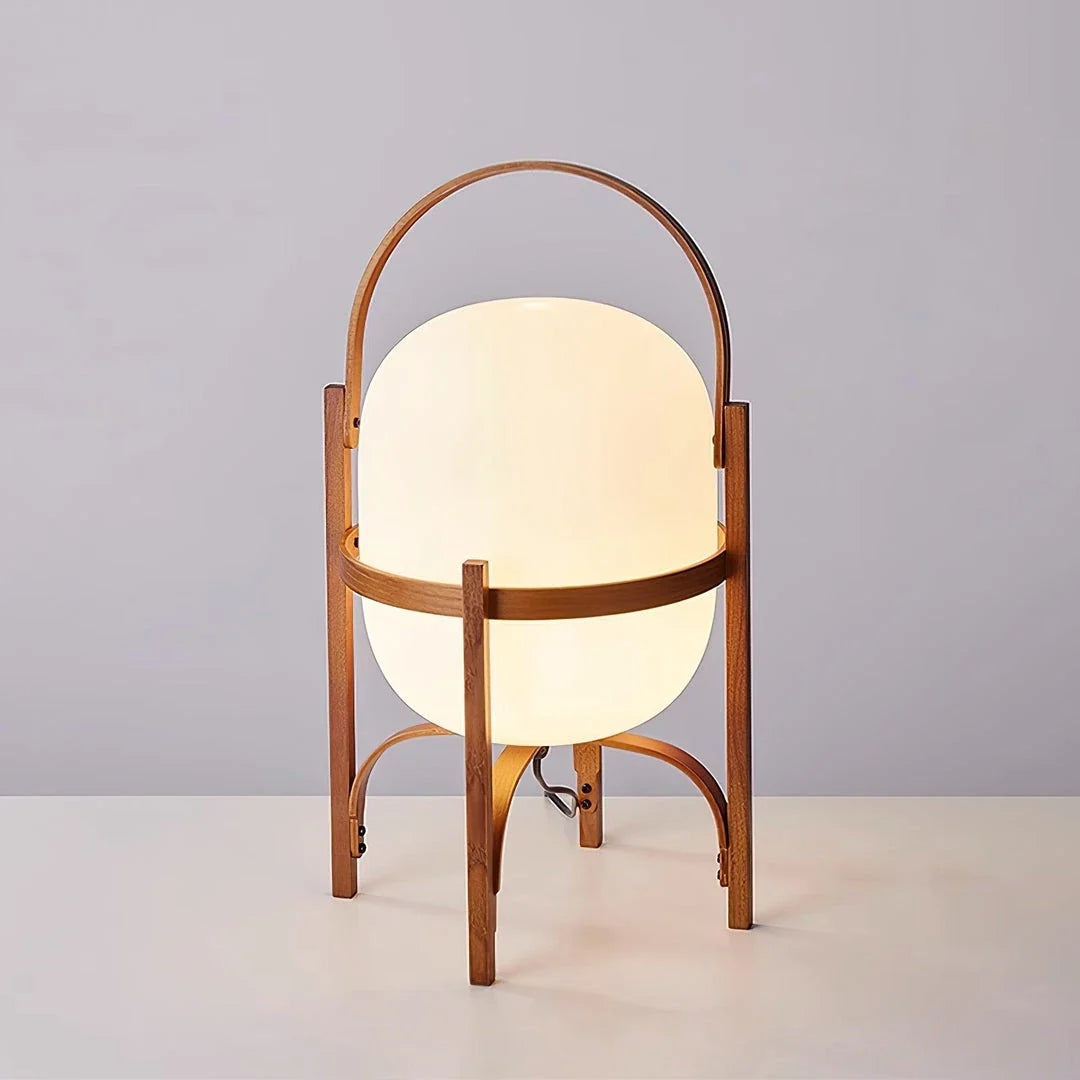 Lantern Table Lamp in glass for Living Room by AUVIELIGHT, ∅ 11.8″ x H 20.4″ / Dia 30cm x H 52cm / Walnut wood & White / AU Plug and 11 other