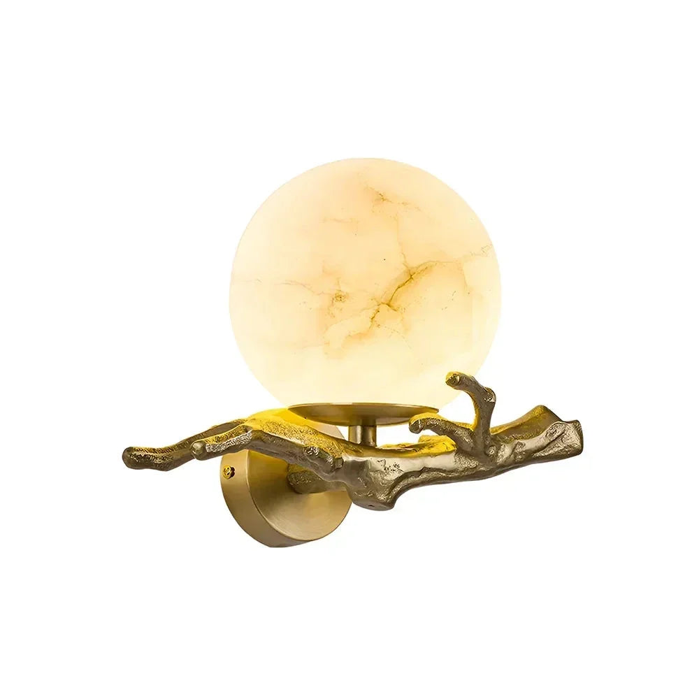 Radiant Orb Light in alabaster for Living Room by AUVIELIGHT, Dia 30cm x H 20cm / ∅ 11.8″ x H 7.9″ / Brass & White