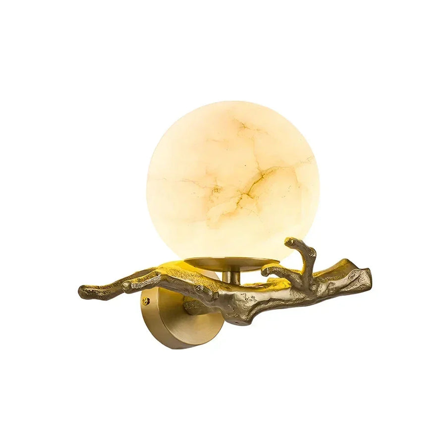 Radiant Orb Light in alabaster for Living Room by AUVIELIGHT, Dia 30cm x H 20cm / ∅ 11.8″ x H 7.9″ / Brass & White