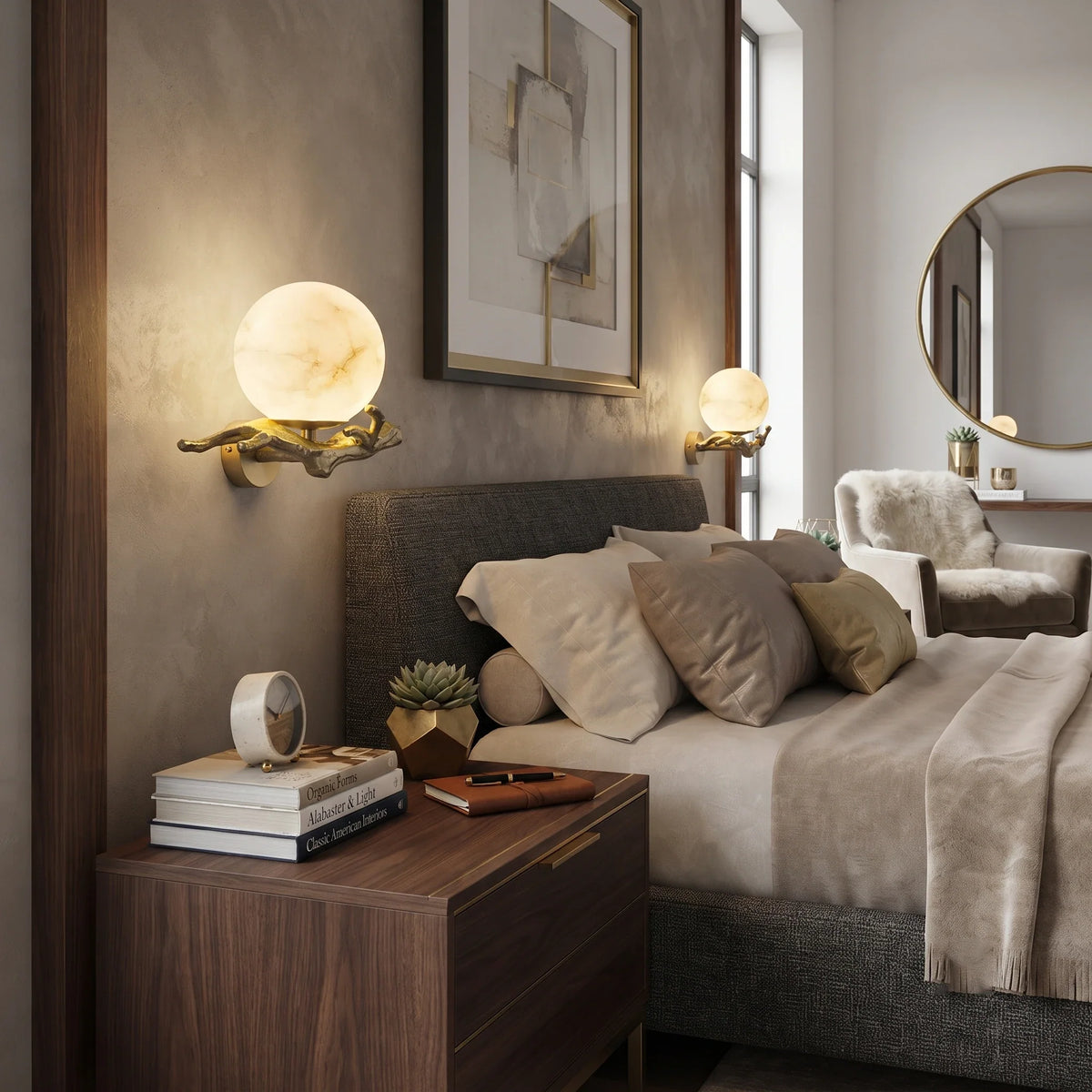 Radiant Orb Light in alabaster for Living Room by AUVIELIGHT