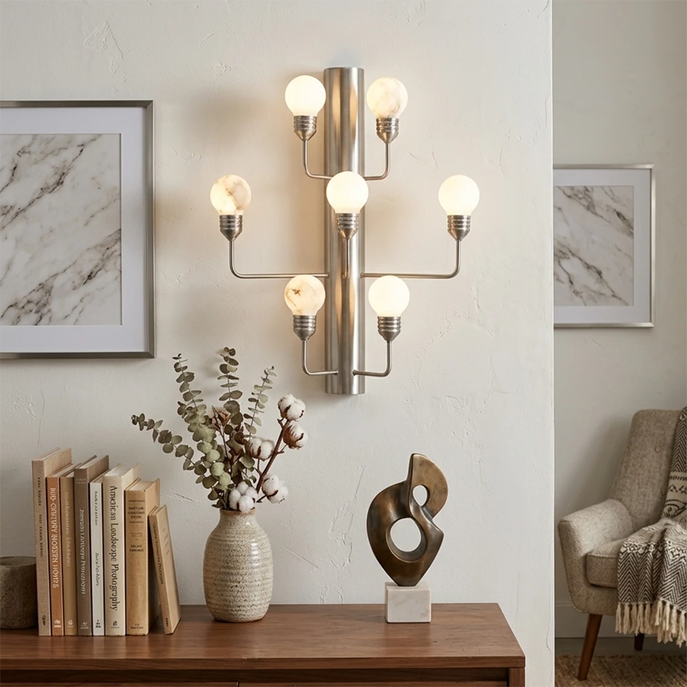 Raggiera Globe Wall Sconce in alabaster for Hallway by AUVIELIGHT