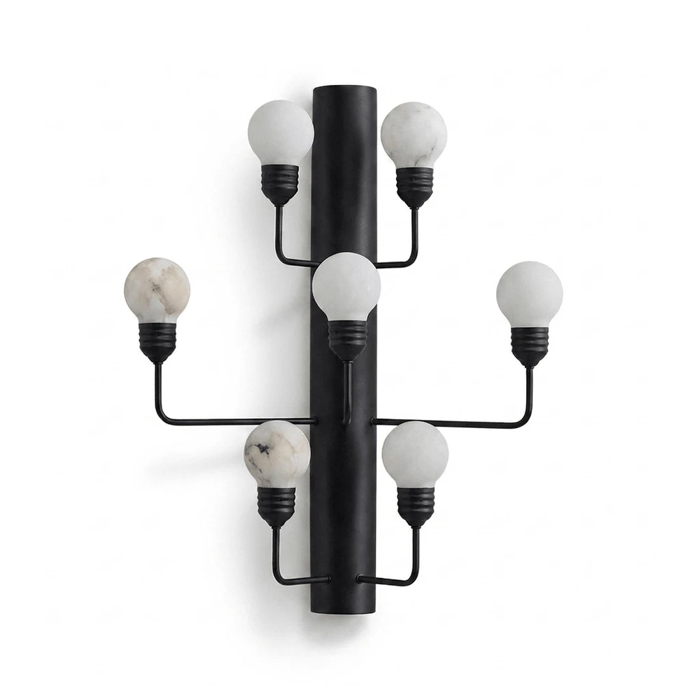 Raggiera Globe Wall Sconce in alabaster for Hallway by AUVIELIGHT, L 30cm x W 19cm x H 40cm / L 12″ x W 7.5″ x H 16″ / Black / Warm White