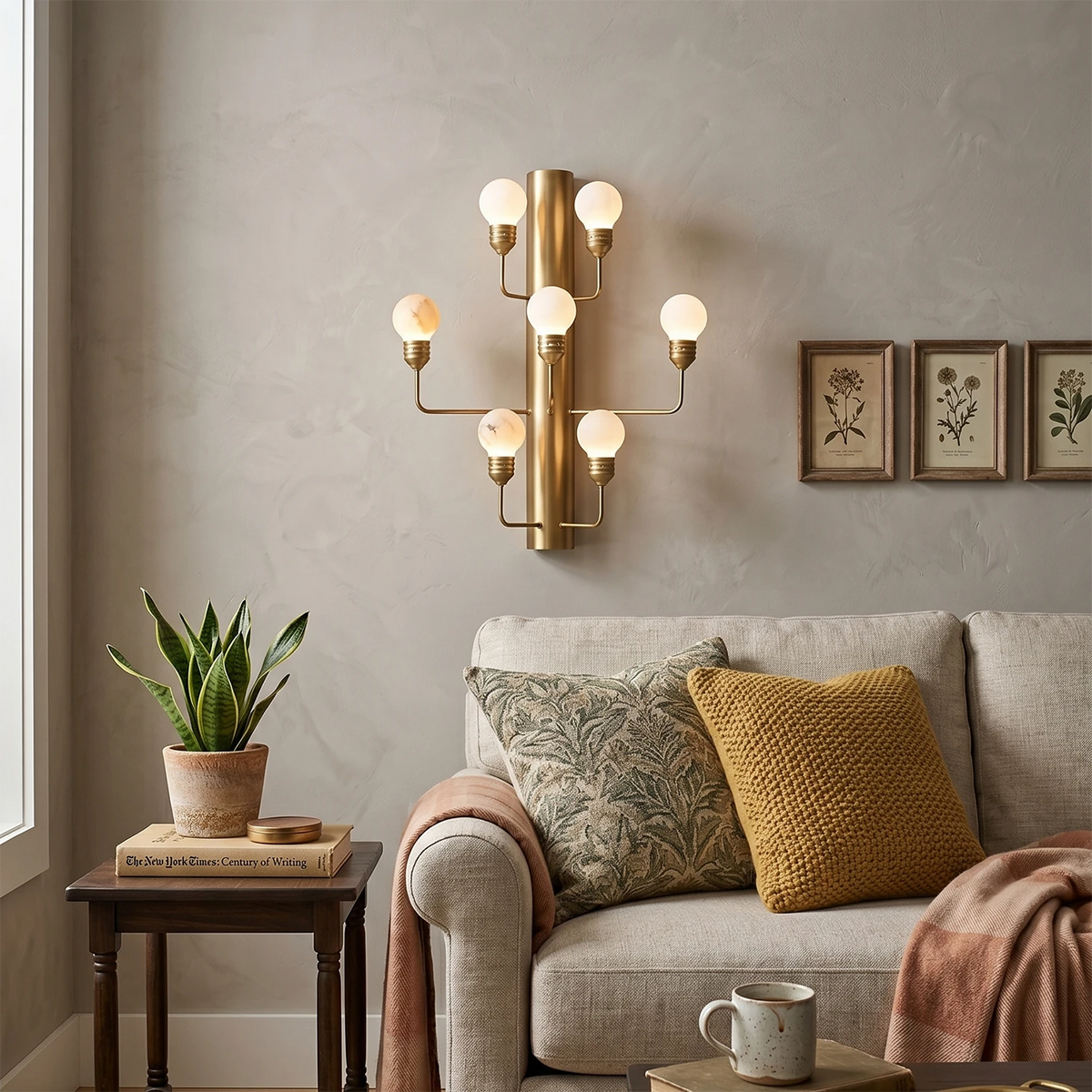 Raggiera Globe Wall Sconce in alabaster for Hallway by AUVIELIGHT
