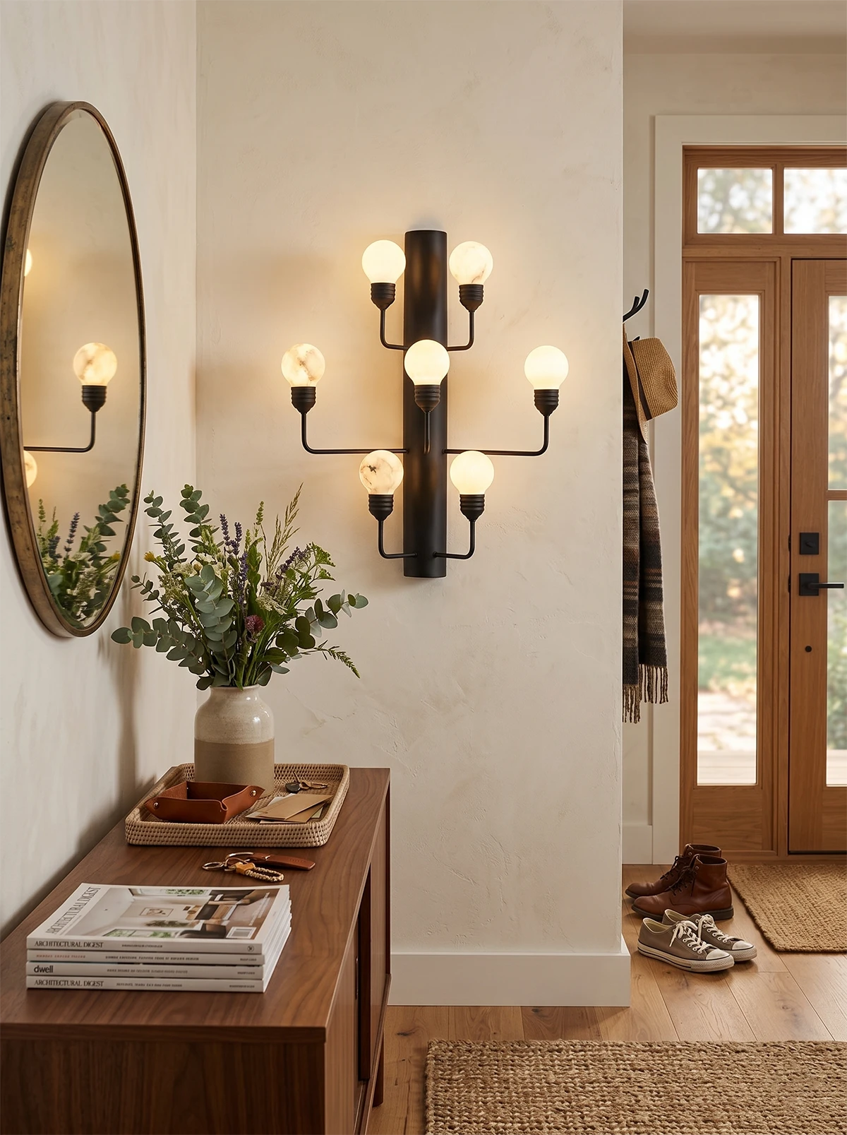 Raggiera Globe Wall Sconce in alabaster for Hallway by AUVIELIGHT
