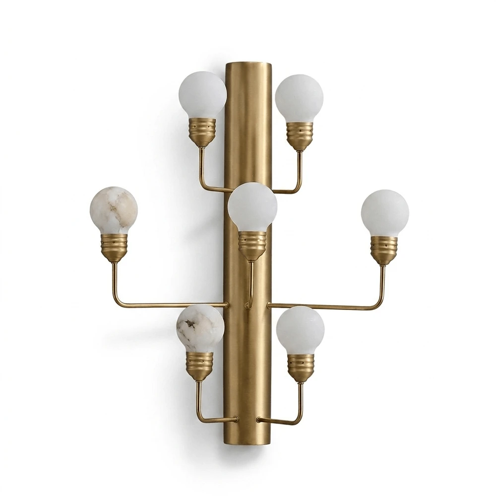 Raggiera Globe Wall Sconce in alabaster for Hallway by AUVIELIGHT, L 30cm x W 19cm x H 40cm / L 12″ x W 7.5″ x H 16″ / Gold / Warm White