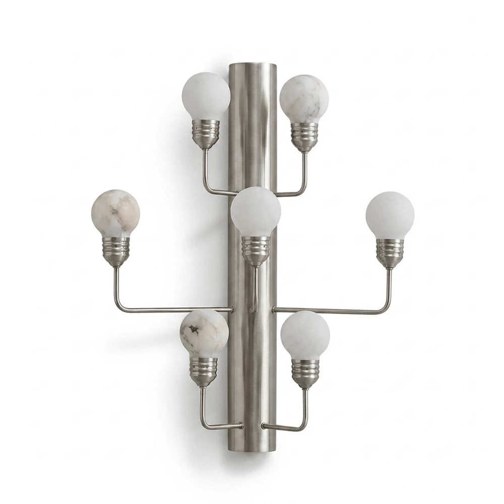 Raggiera Globe Wall Sconce in alabaster for Hallway by AUVIELIGHT, L 30cm x W 19cm x H 40cm / L 12″ x W 7.5″ x H 16″ / Nickel / Warm White