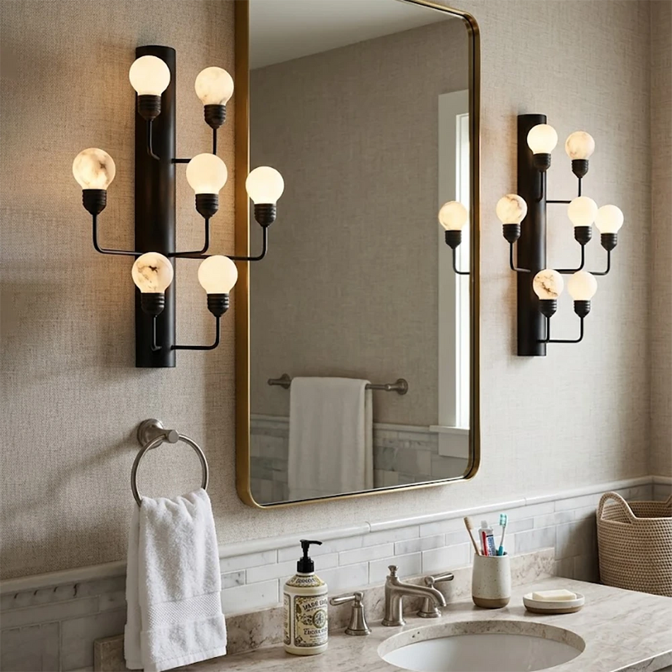 Raggiera Globe Wall Sconce in alabaster for Hallway by AUVIELIGHT