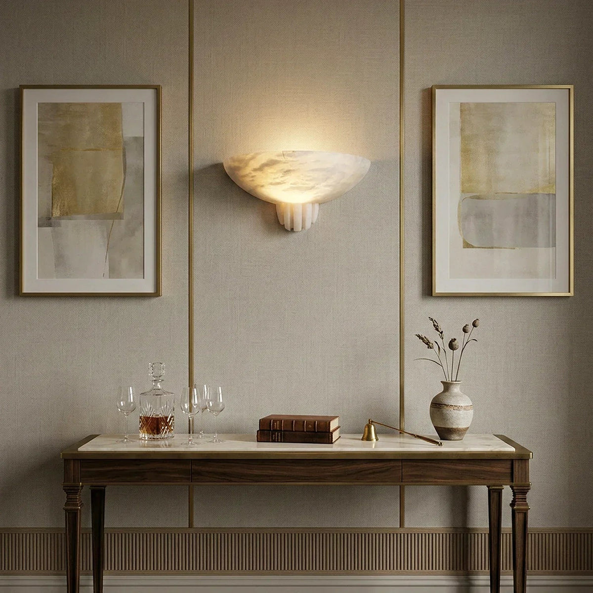 Rare Wall Light in alabaster for Hallway by AUVIELIGHT
