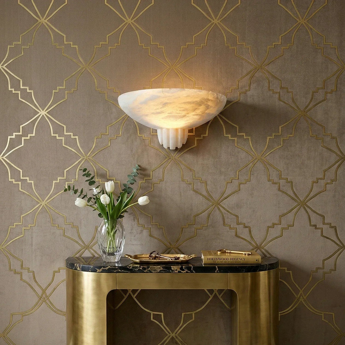 Rare Wall Light in alabaster for Hallway by AUVIELIGHT