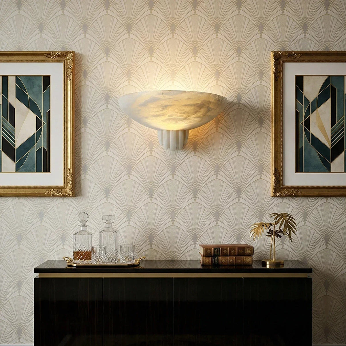 Rare Wall Light in alabaster for Hallway by AUVIELIGHT