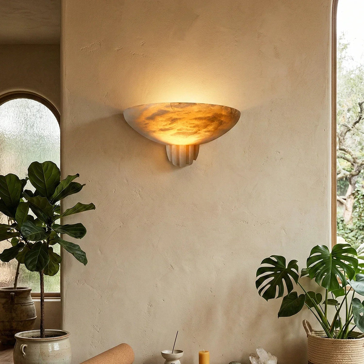 Rare Wall Light in alabaster for Hallway by AUVIELIGHT