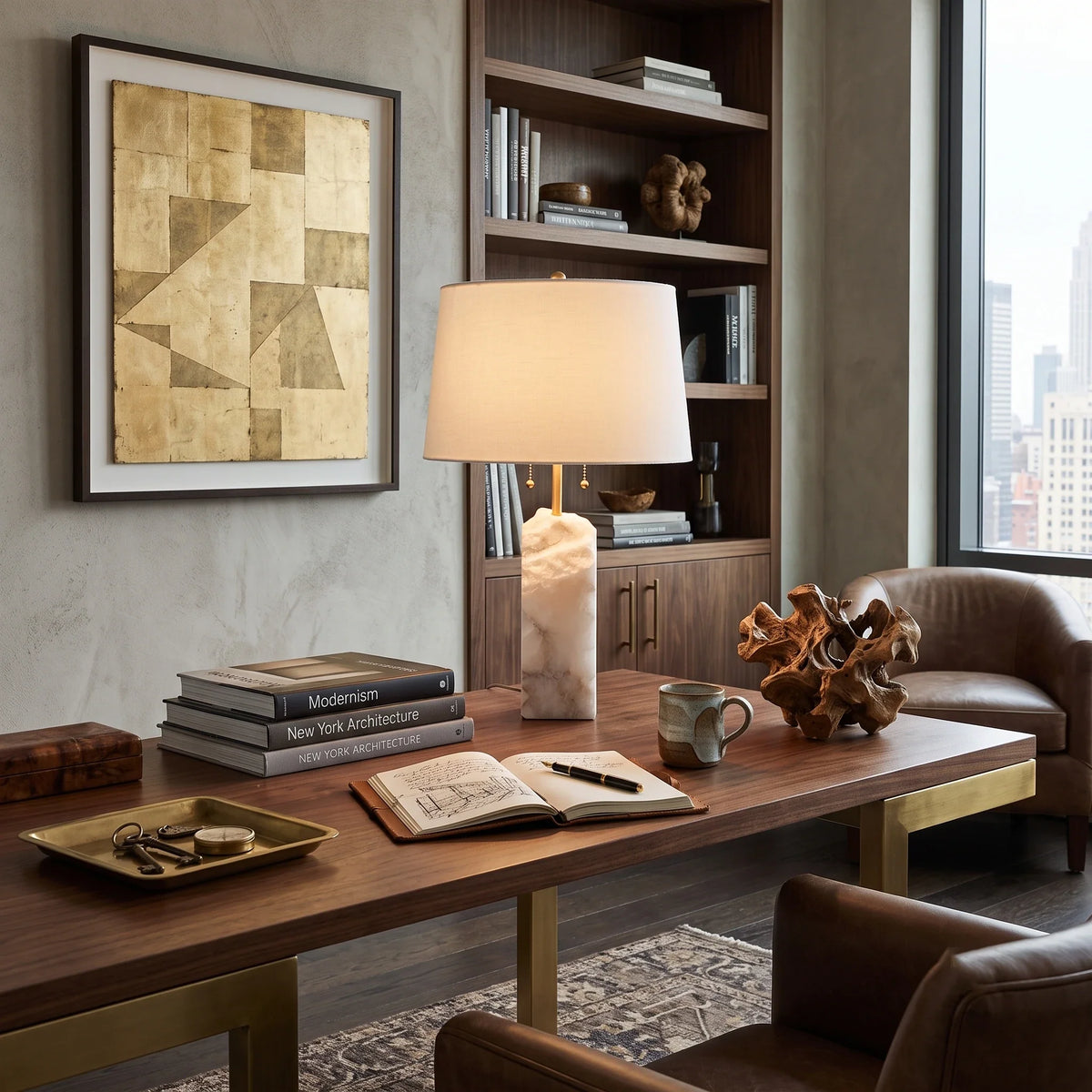 Raw Element Table Lamp in alabaster for Living Room by AUVIELIGHT