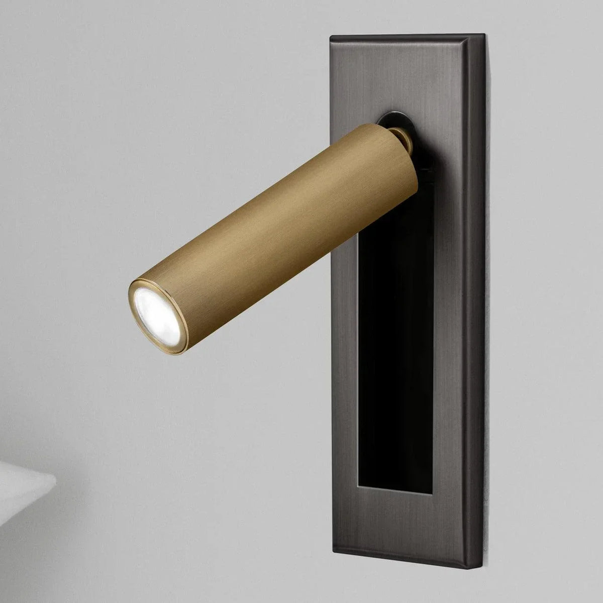 Aluminum Reading Wall Sconce for Hallway by AUVIELIGHT, Dia 5cm x H 15.5cm cylinder (Hidden switch) / Matt Black+Copper / Warm Light