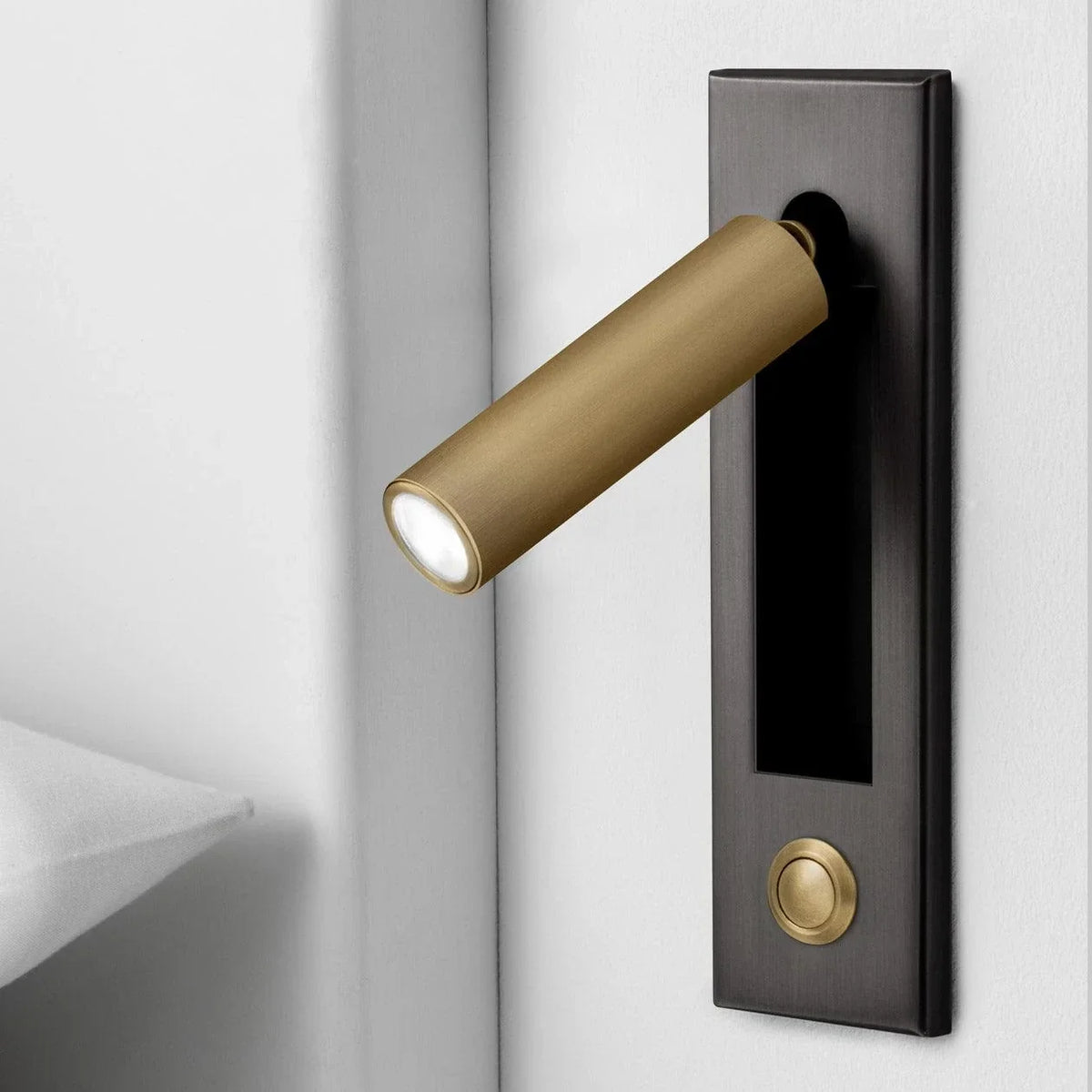 Aluminum Reading Wall Sconce for Hallway by AUVIELIGHT, Dia 5cm x H 17.8cm cylinder (Button switch) / Matt Black+Copper / Warm Light