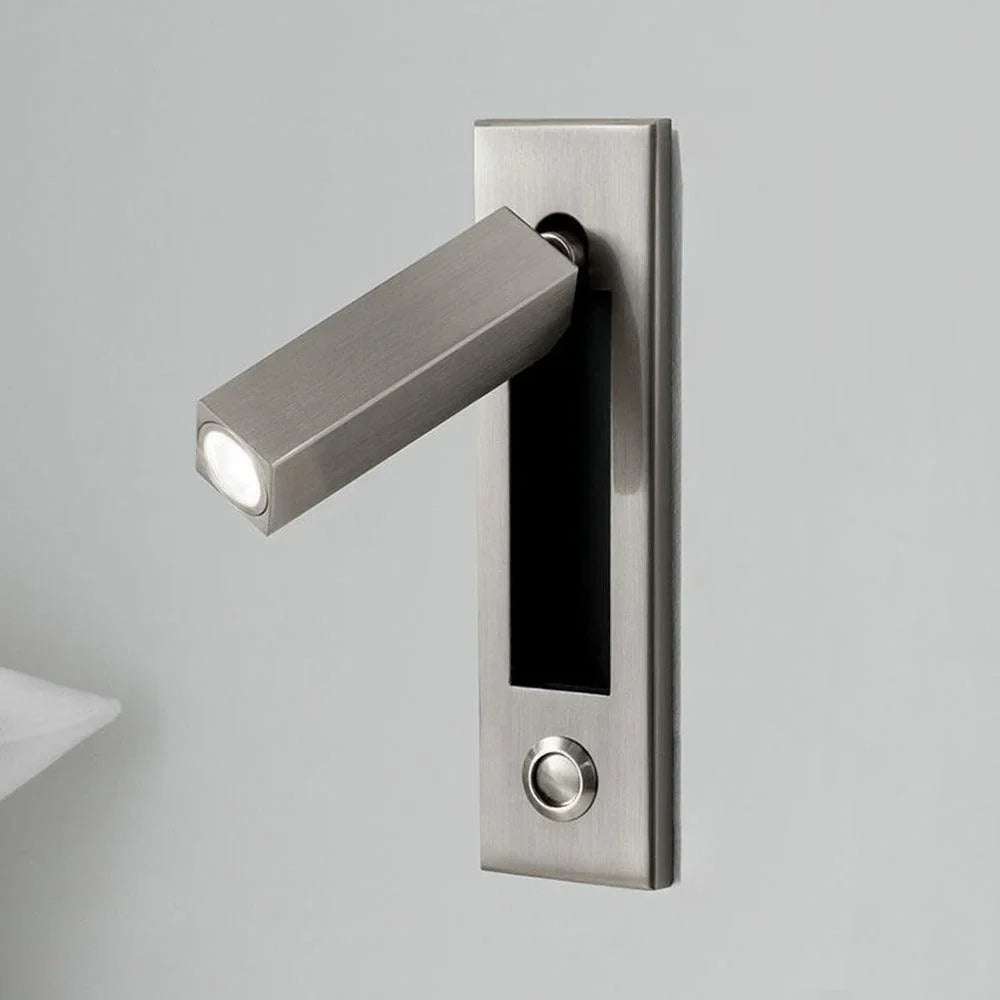 Aluminum Reading Wall Sconce for Hallway by AUVIELIGHT, Dia 5cm x H 17.8cm square (Button switch) / Nickel / Warm Light