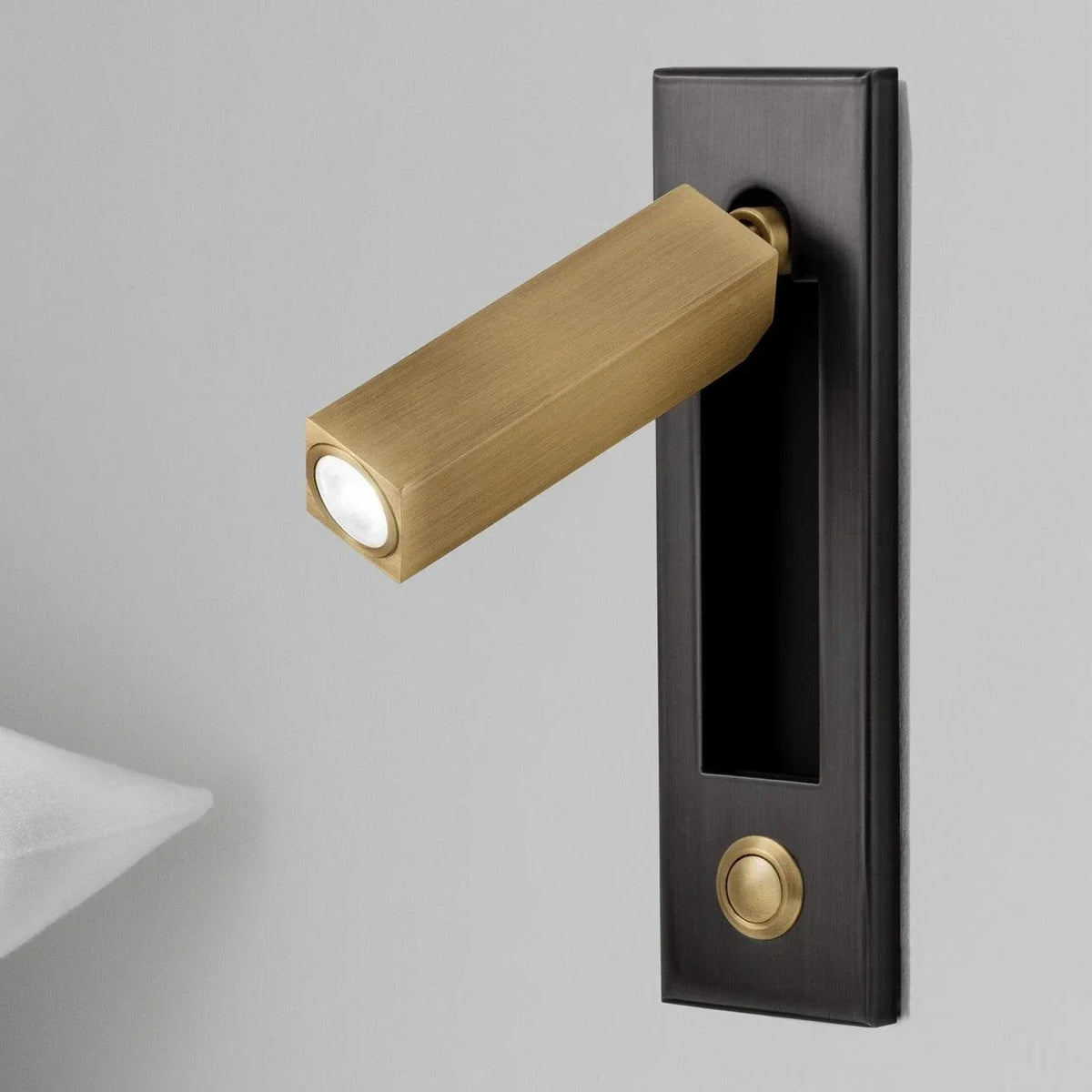 Aluminum Reading Wall Sconce for Hallway by AUVIELIGHT, Dia 5cm x H 17.8cm square (Button switch) / Matt Black+Copper / Warm Light
