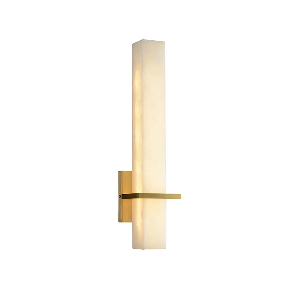 Milan Rectangle Wall Sconce in alabaster for Hallway by AUVIELIGHT, Dia 12cm x H 48cm / ∅ 4.7″ x H 18.9″ / Gold & White / Warm Light