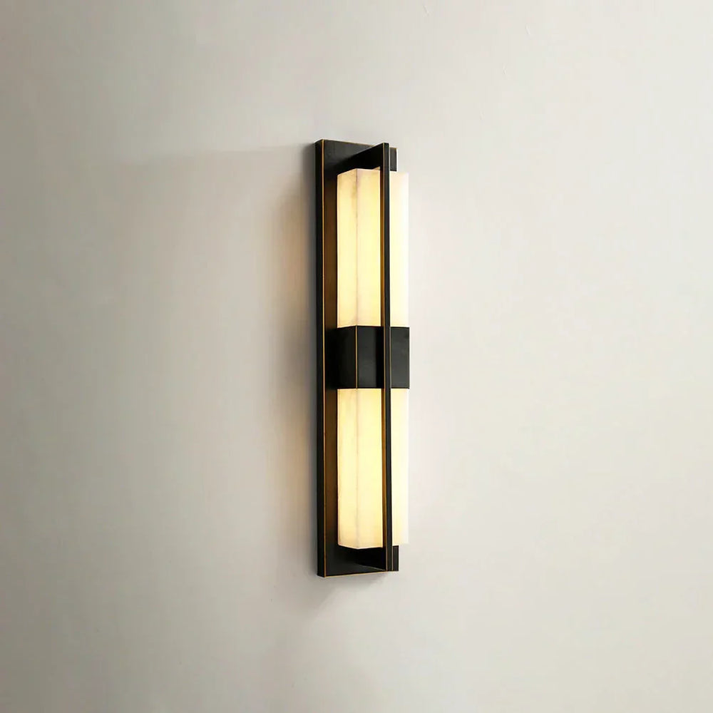 Rectangular Wall Sconce in alabaster for Hallway by AUVIELIGHT, Dia 12cm x H 60cm / ∅ 4.7″ x H 23.6″ / Black & White / Warm Light and 1 other