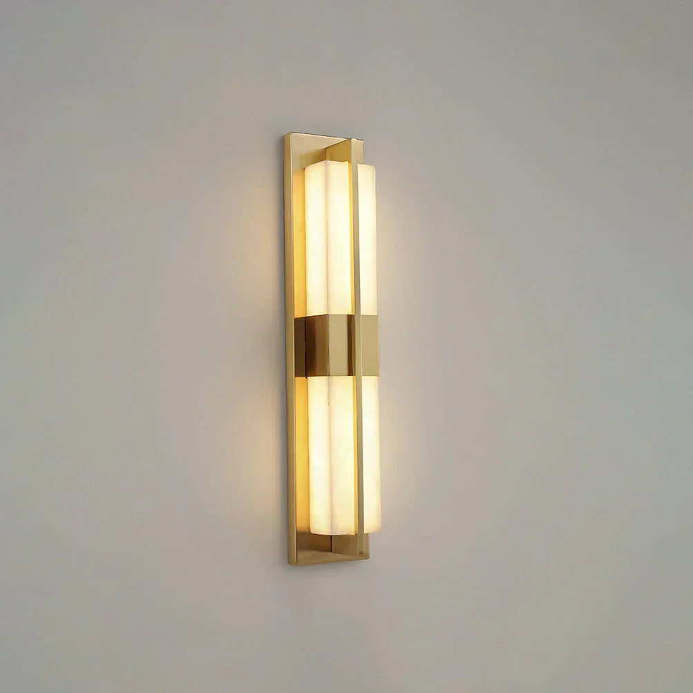 Rectangular Wall Sconce in alabaster for Hallway by AUVIELIGHT, Dia 12cm x H 60cm / ∅ 4.7″ x H 23.6″ / Gold & White / Warm Light and 1 other
