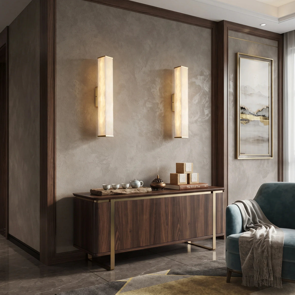 Rectangular Column Wall Light in alabaster for Hallway by AUVIELIGHT