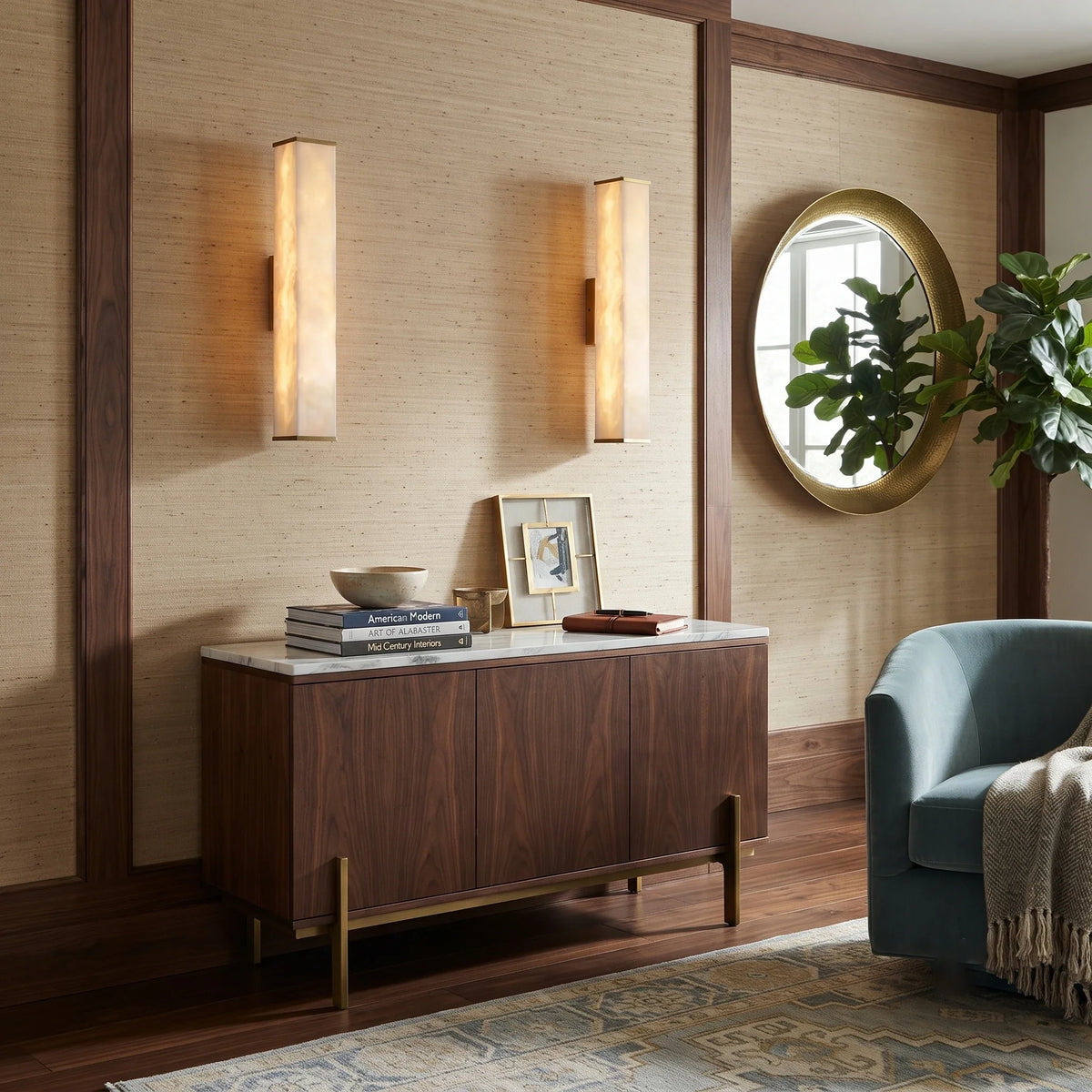 Rectangular Column Wall Light in alabaster for Hallway by AUVIELIGHT