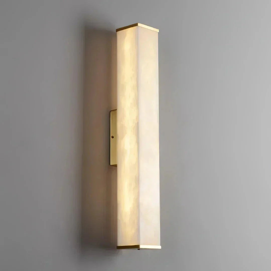 Rectangular Column Wall Light in alabaster for Hallway by AUVIELIGHT, L 8cm x H 40cm / L 3.1″ x Hx 15.7″ / White + Gold / Warm Light and 3 other