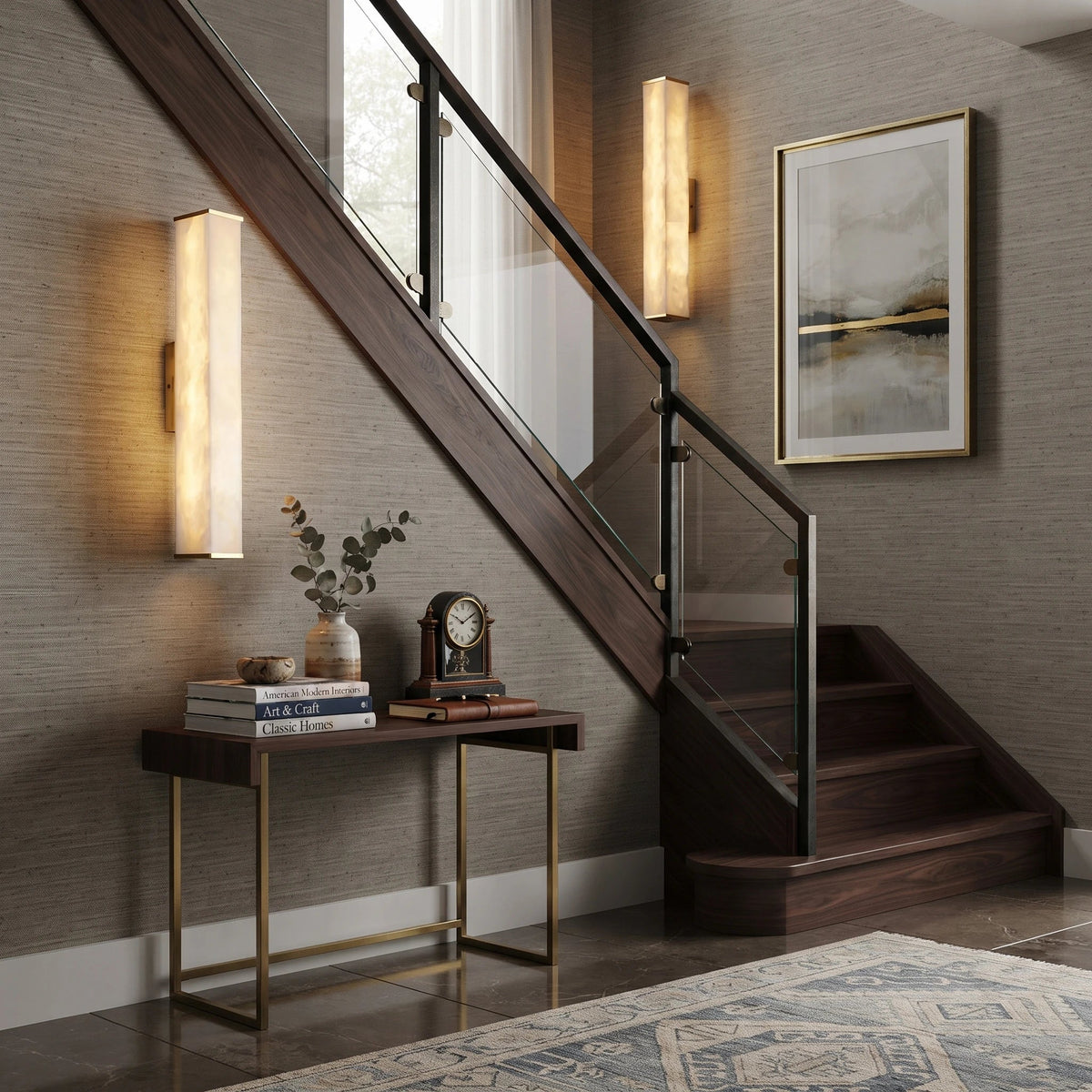 Rectangular Column Wall Light in alabaster for Hallway by AUVIELIGHT