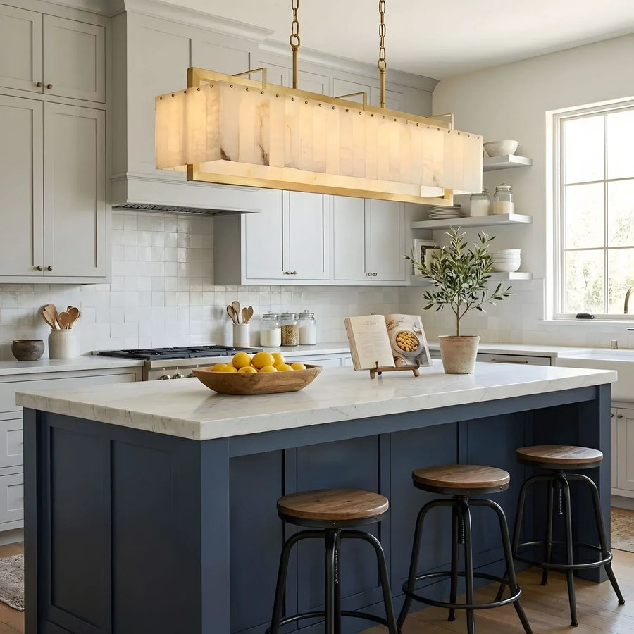Rectangular Chandelier in alabaster for Dining Room by AUVIELIGHT