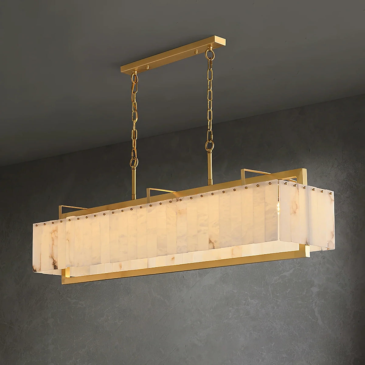 Rectangular Chandelier in alabaster for Dining Room by AUVIELIGHT, L 37.4″ x W 8.3″ x H 11.8″ / Gold & White and 2 other sizes