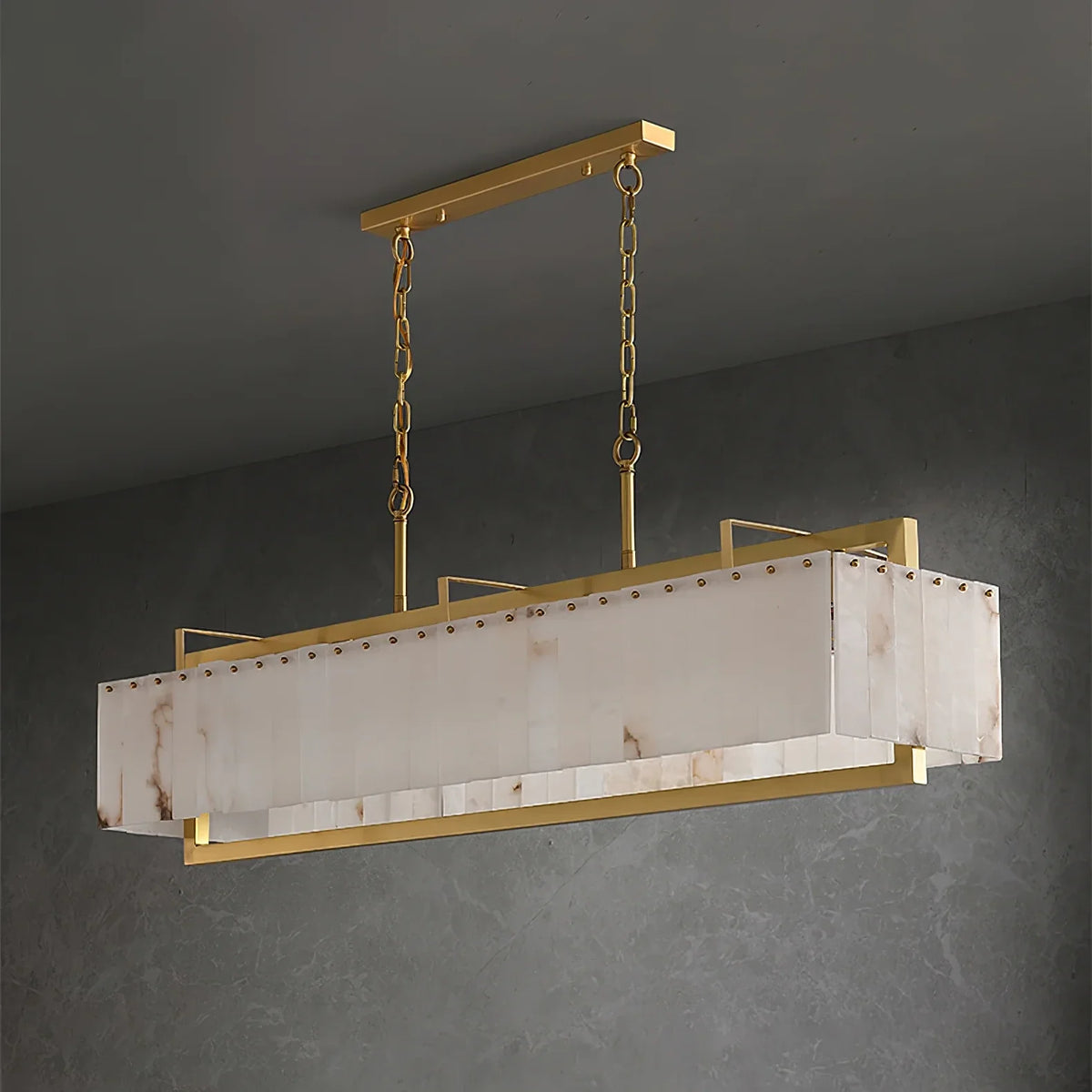Rectangular Chandelier in alabaster for Dining Room by AUVIELIGHT