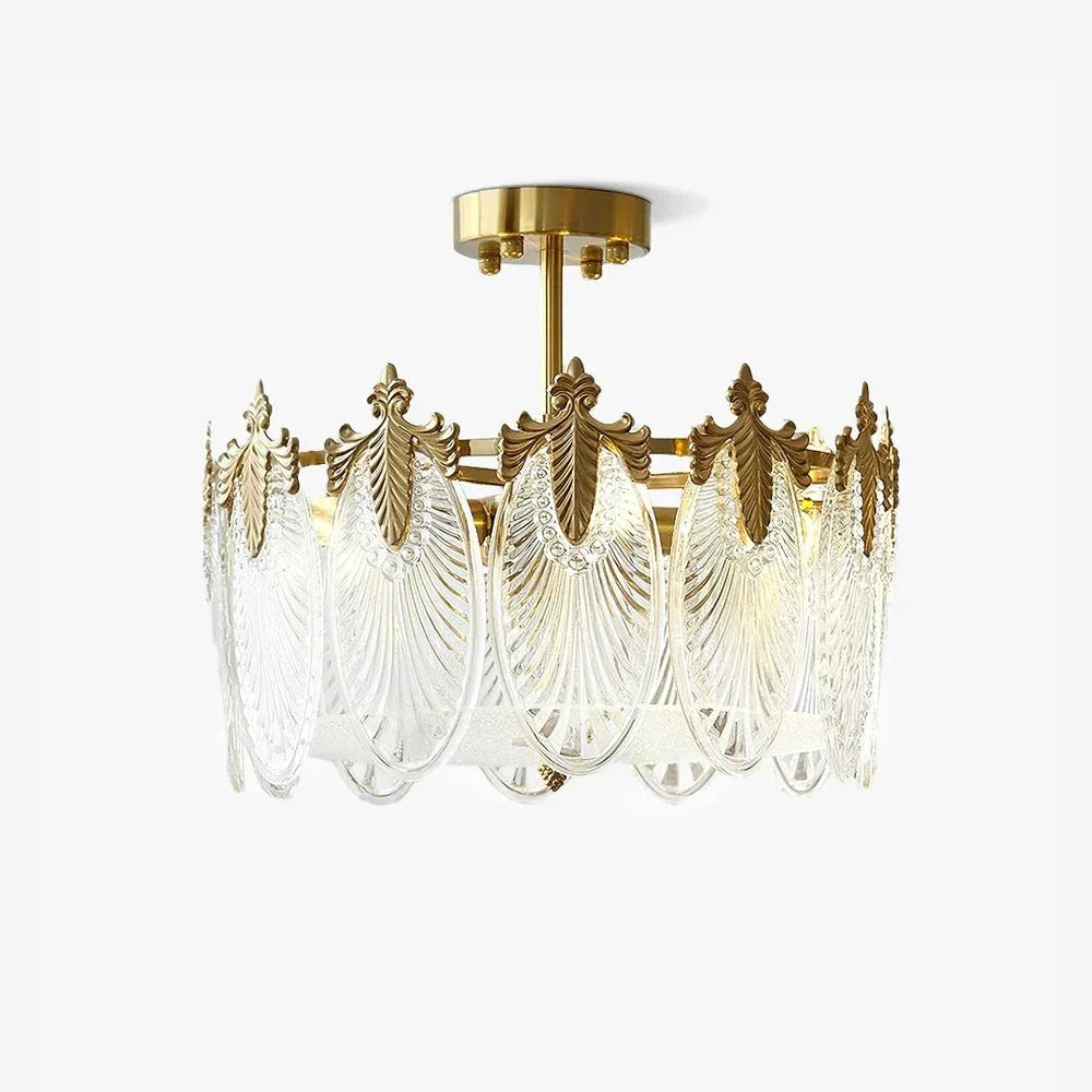 Regency Leaf Chandelier in glass for Dining Room by AUVIELIGHT, 5 heads  ∅ 15.7" x H 9.1" / Dia 40cm x H 23cm / Copper+Clear