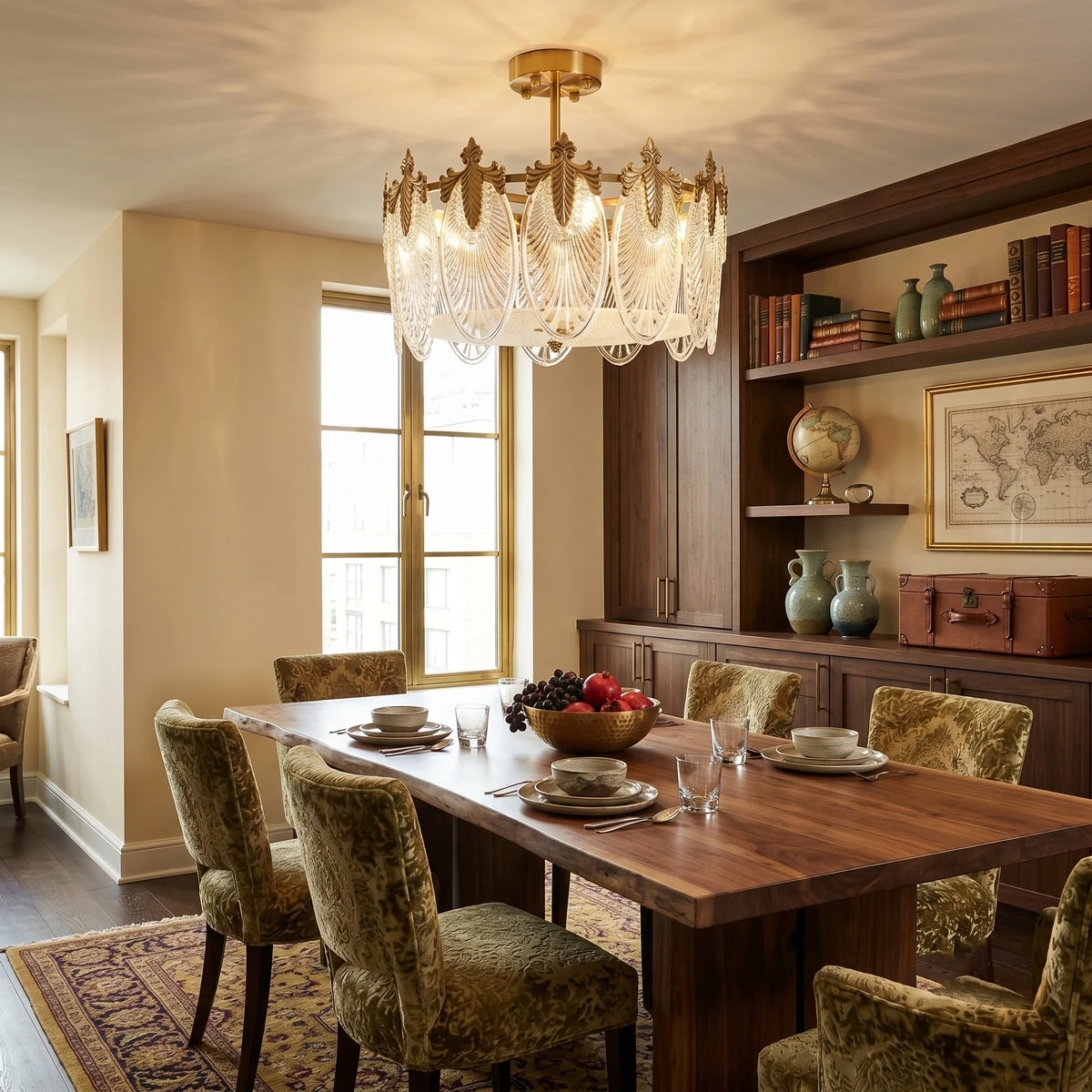 Regency Leaf Chandelier in glass for Dining Room by AUVIELIGHT