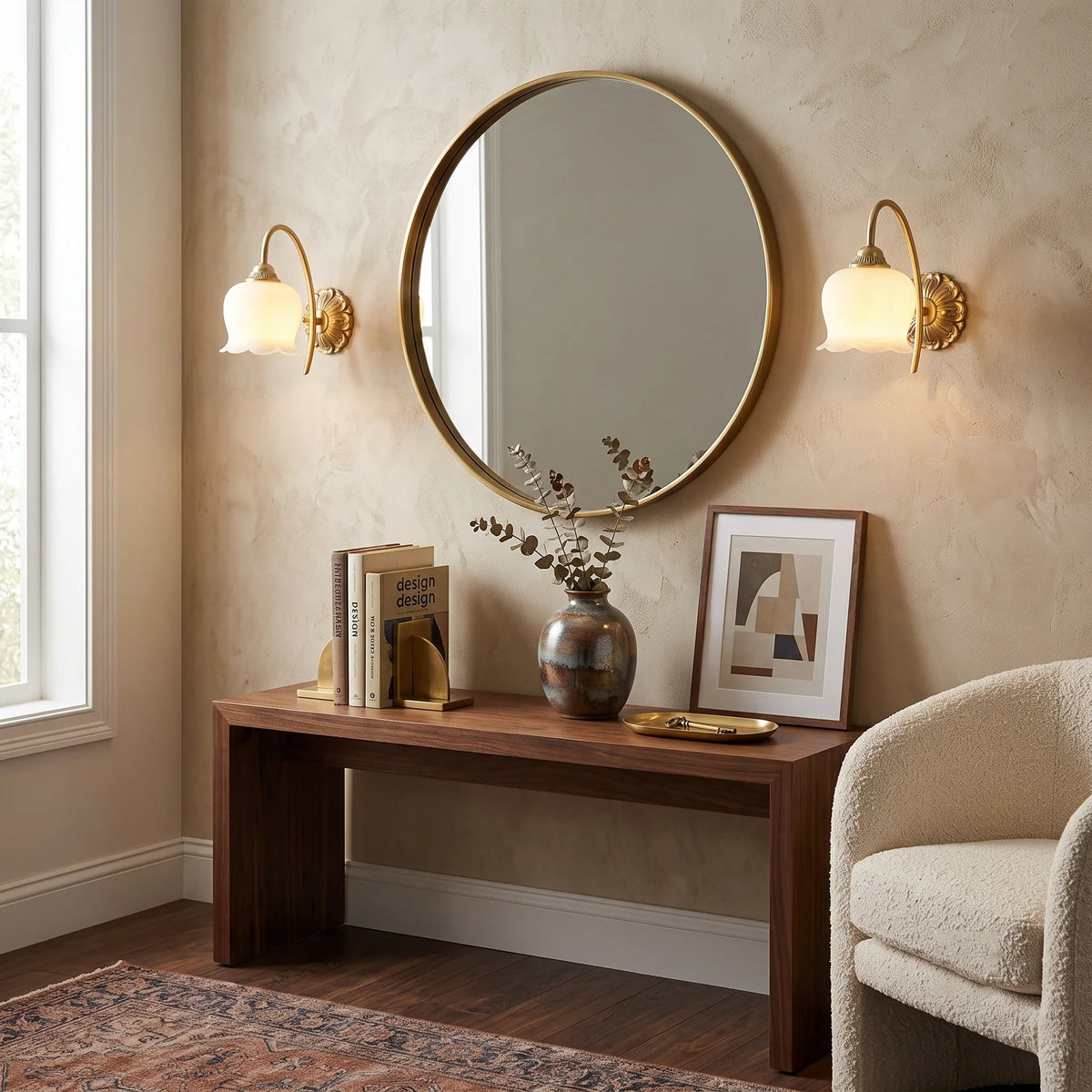 Resin Flower Wall Sconce in brass for Hallway by AUVIELIGHT