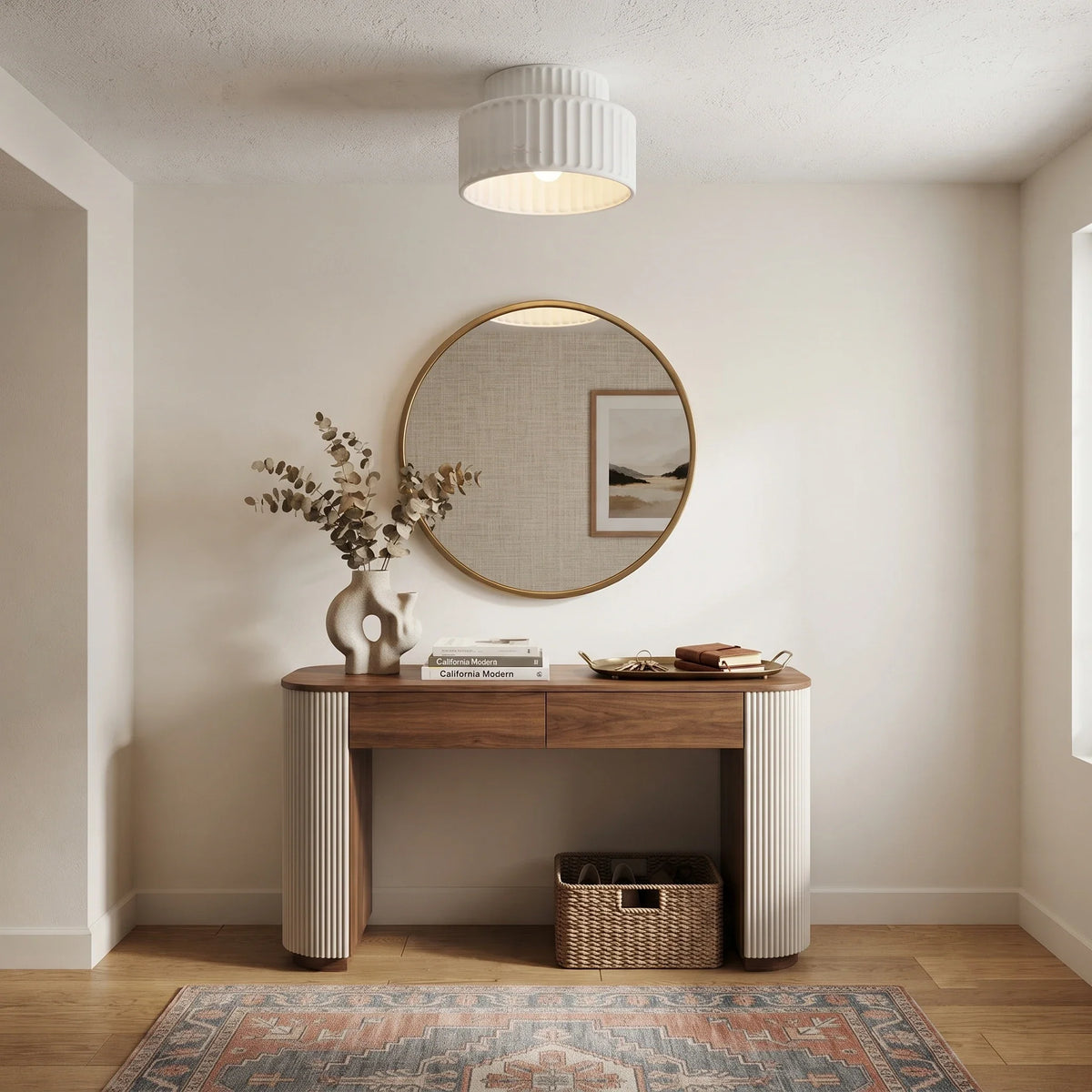 Resin Fluted Flush Mount for Low Ceilings by AUVIELIGHT