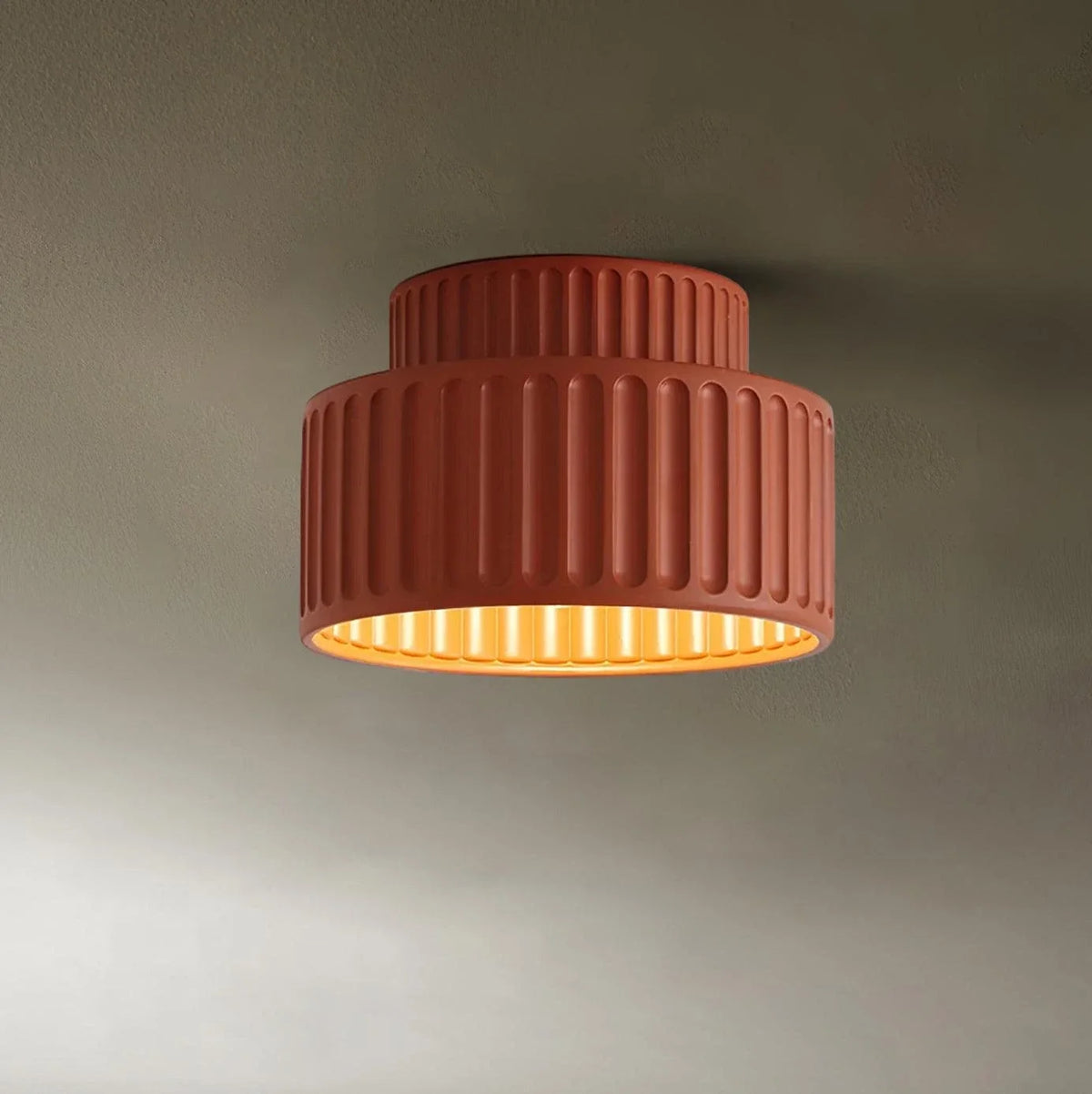 Resin Fluted Flush Mount for Low Ceilings by AUVIELIGHT, ∅ 9.0" x H 6.3" /Dia 23cm x H 16cm / Orange