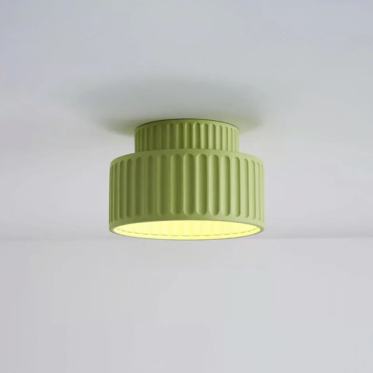 Resin Fluted Flush Mount for Low Ceilings by AUVIELIGHT, ∅ 9.0" x H 6.3" /Dia 23cm x H 16cm / Green