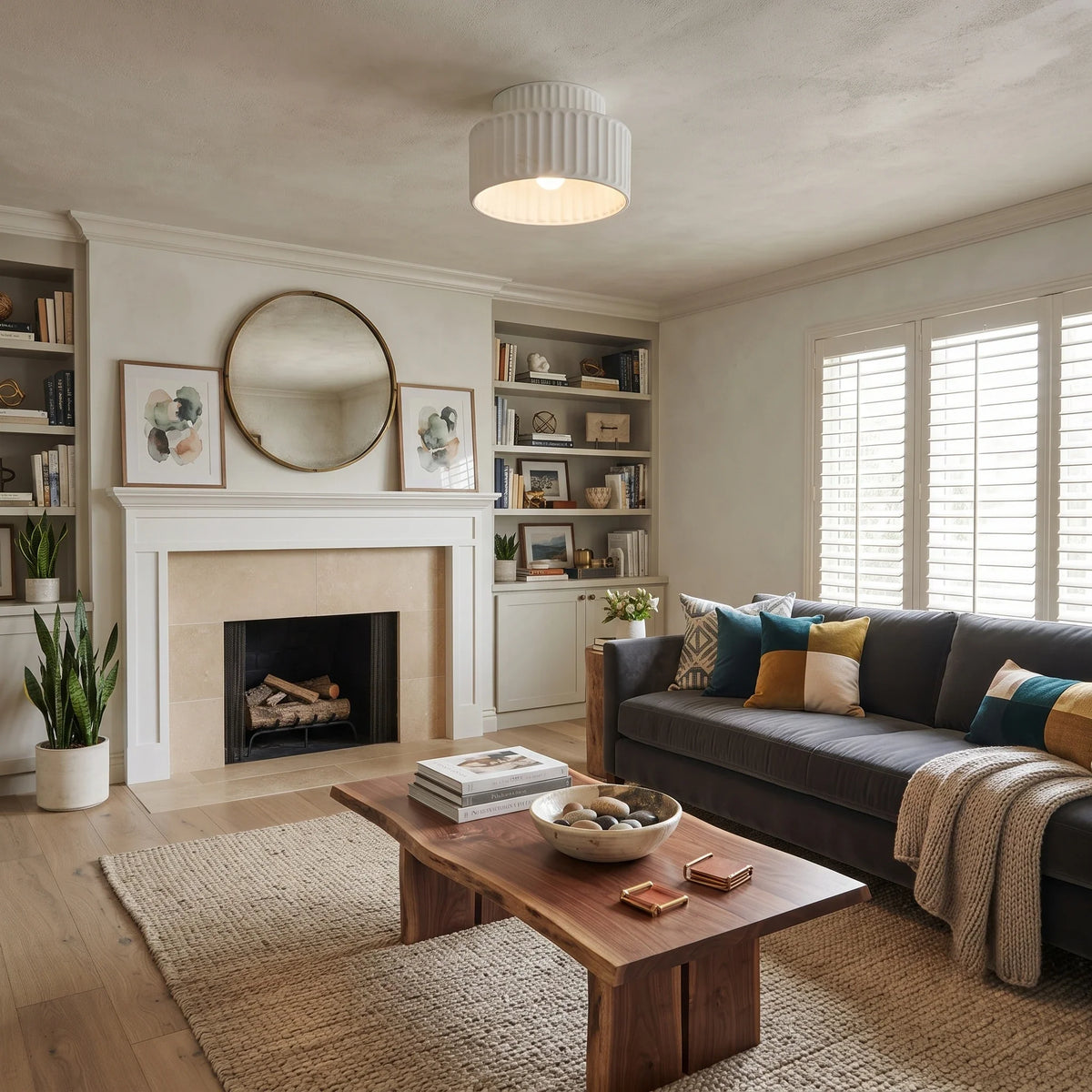 Resin Fluted Flush Mount for Low Ceilings by AUVIELIGHT