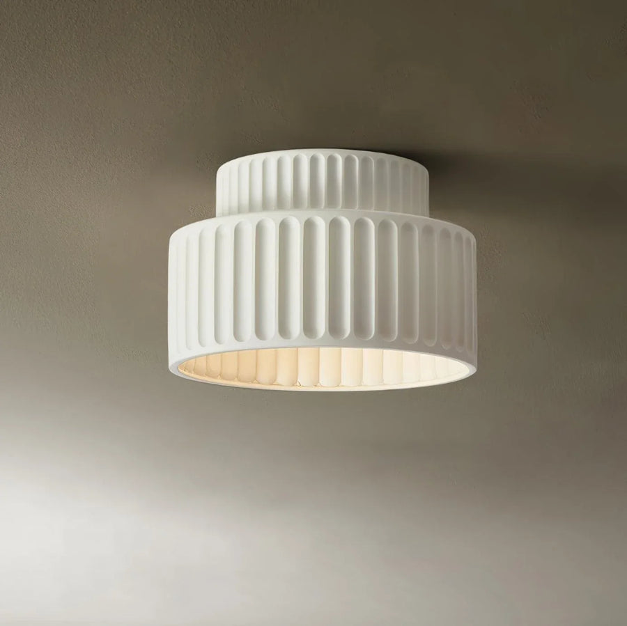 Resin Fluted Flush Mount for Low Ceilings by AUVIELIGHT, ∅ 9.0" x H 6.3" /Dia 23cm x H 16cm / White