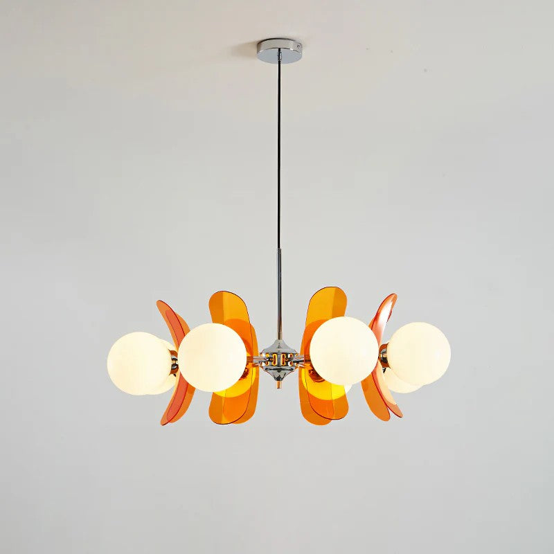 Retro Orbital Chandelier for Dining Room by AUVIELIGHT, 8 heads D 82cm x H 30cm / ∅ 32.3″ x H 11.8″ / Orange