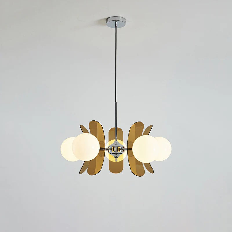 Retro Orbital Chandelier for Dining Room by AUVIELIGHT, 5 heads D 60cm x H 30cm / ∅ 23.6″ x H 11.8″ / Brown