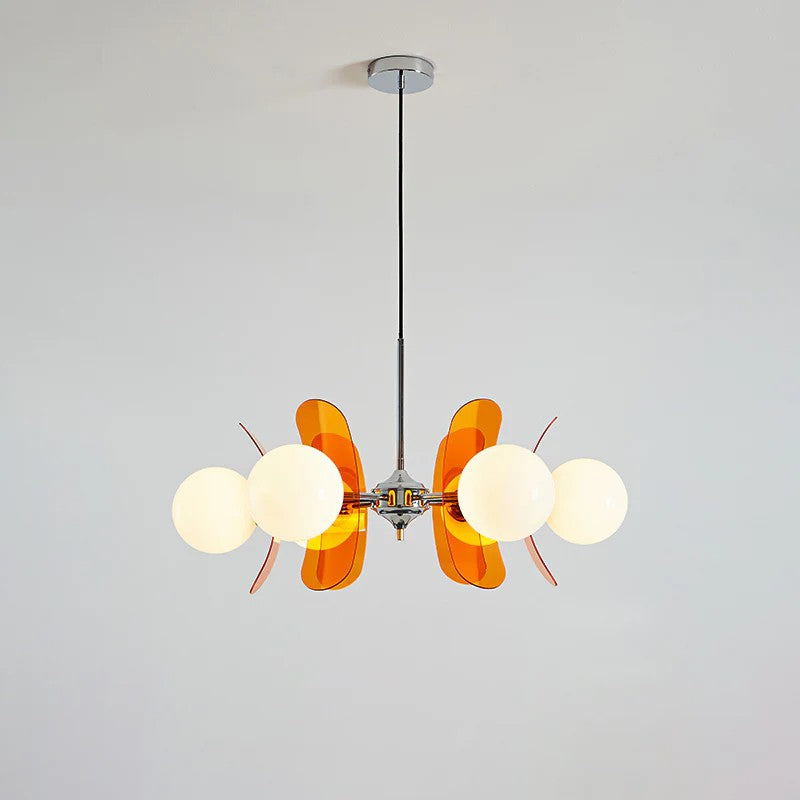 Retro Orbital Chandelier for Dining Room by AUVIELIGHT, 6 heads D 72cm x H 30cm / ∅ 28.3″ x H 11.8″ / Orange