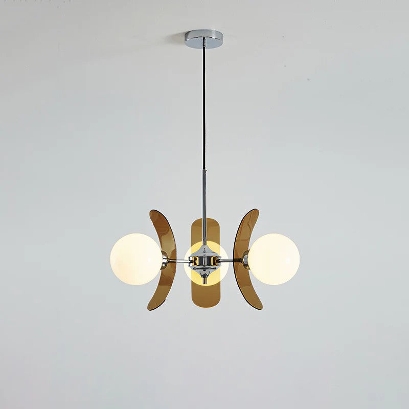 Retro Orbital Chandelier for Dining Room by AUVIELIGHT, 3 heads D 60cm x H 30cm / ∅ 23.6″ x H 11.8″ / Brown