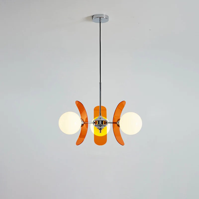 Retro Orbital Chandelier for Dining Room by AUVIELIGHT, 3 heads D 60cm x H 30cm / ∅ 23.6″ x H 11.8″ / Orange