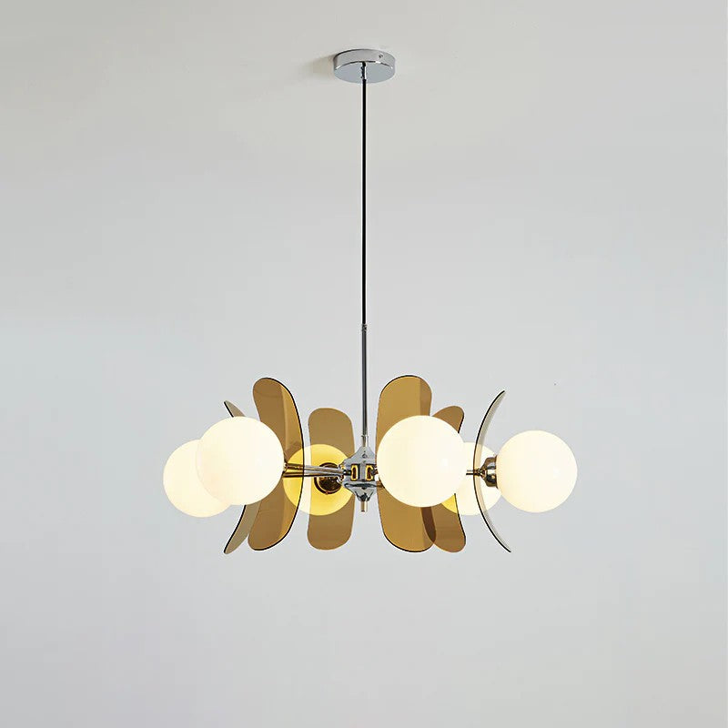 Retro Orbital Chandelier for Dining Room by AUVIELIGHT, 6 heads D 72cm x H 30cm / ∅ 28.3″ x H 11.8″ / Brown