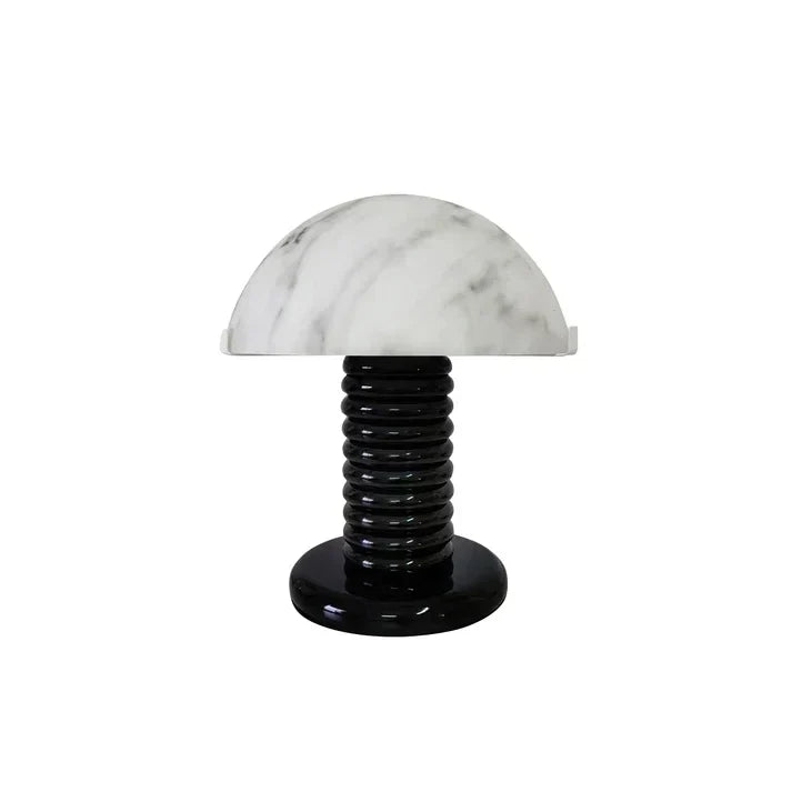 Ribbed Dome Table Lamp in black alabaster for Living Room by AUVIELIGHT, D 30cm x H 36cm / ∅ 11.8″ x H 14.3″ / Black＆White / AU plug and 3 other