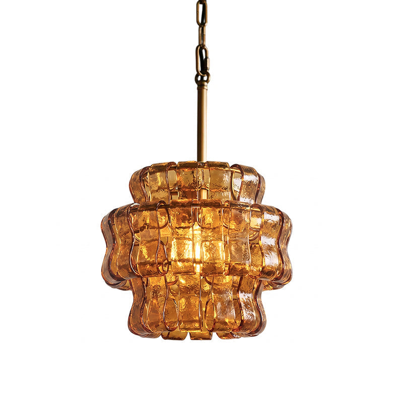 Ribbon Pendant Light in glass for Kitchen Island by AUVIELIGHT, Dia 33cm x H 27cm / ∅ 13″ x H 10.6″ / Amber & Gold