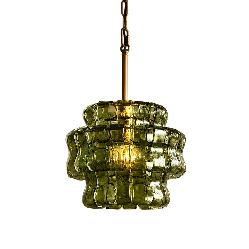 Ribbon Pendant Light in glass for Kitchen Island by AUVIELIGHT, Dia 33cm x H 27cm / ∅ 13″ x H 10.6″ / Green & Gold