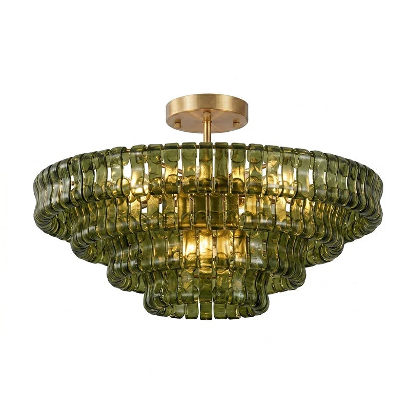 Ribbon Ceiling Light in glass for Living Room by AUVIELIGHT, ∅ 35.4″ x H 13″ / Dia 90cm x H 33cm / Green & Gold